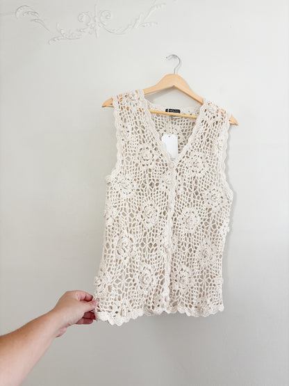 Vintage Silk Crochet Vest (S)