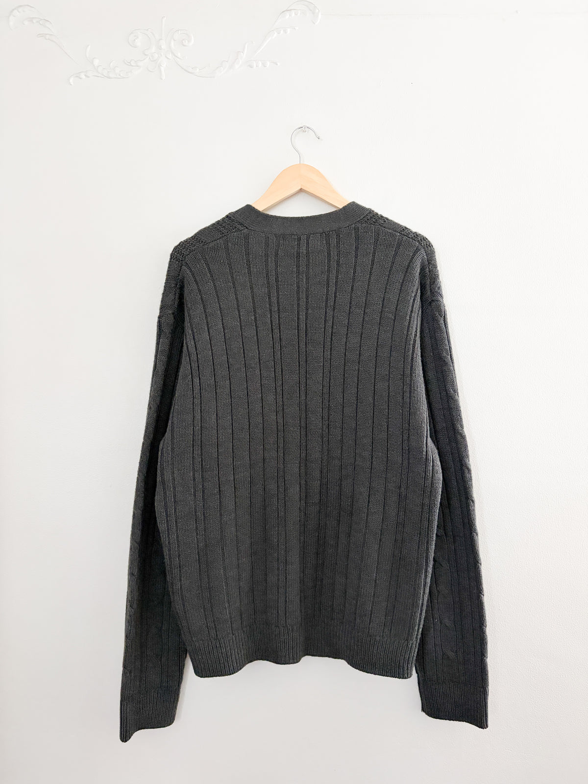 Vintage Grey Cable Knit Cardigan (XL)