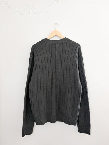 Vintage Grey Cable Knit Cardigan (XL)