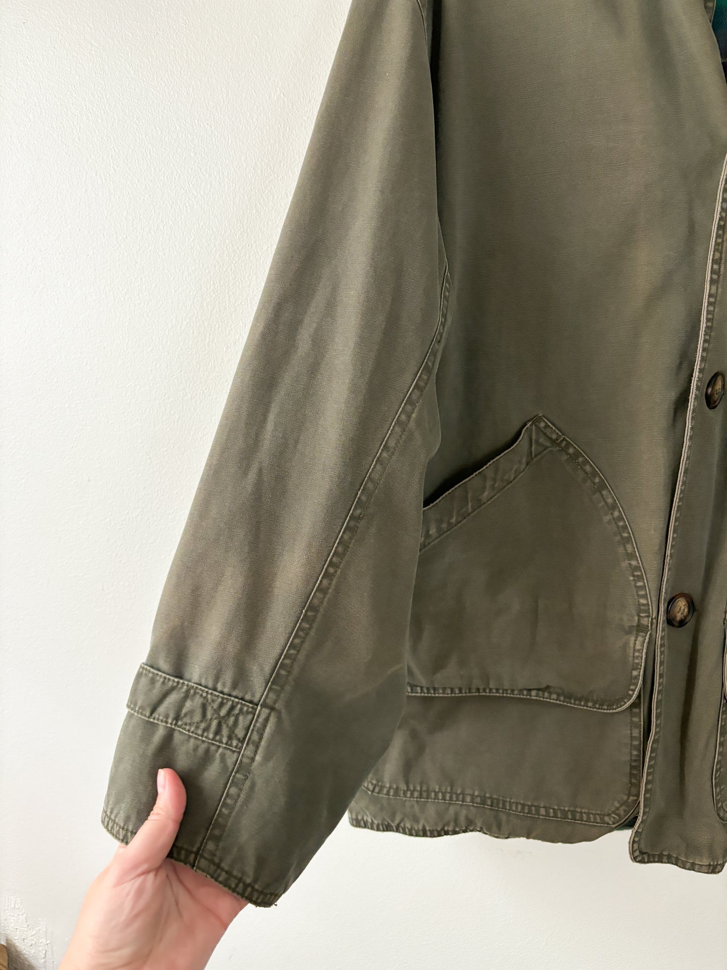 Vintage Army Green Flannel Lined Chore Coat