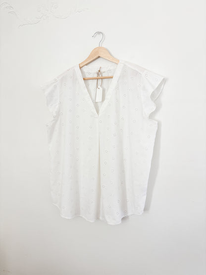 White Ruffle Eyelet blouse (L)