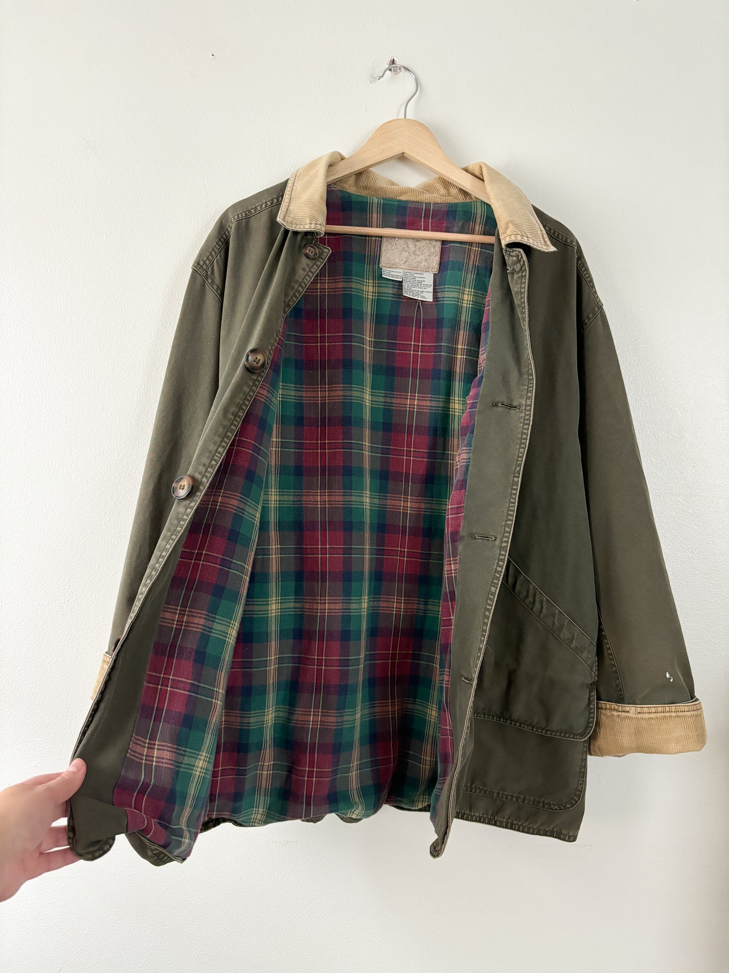 Vintage Army Green Flannel Lined Chore Coat