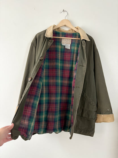 Vintage Army Green Flannel Lined Chore Coat