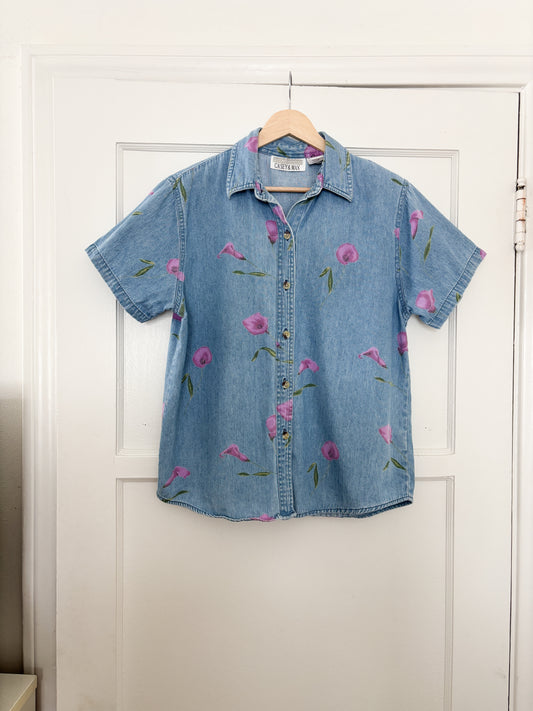 Vintage Denim Floral Button Up (M)