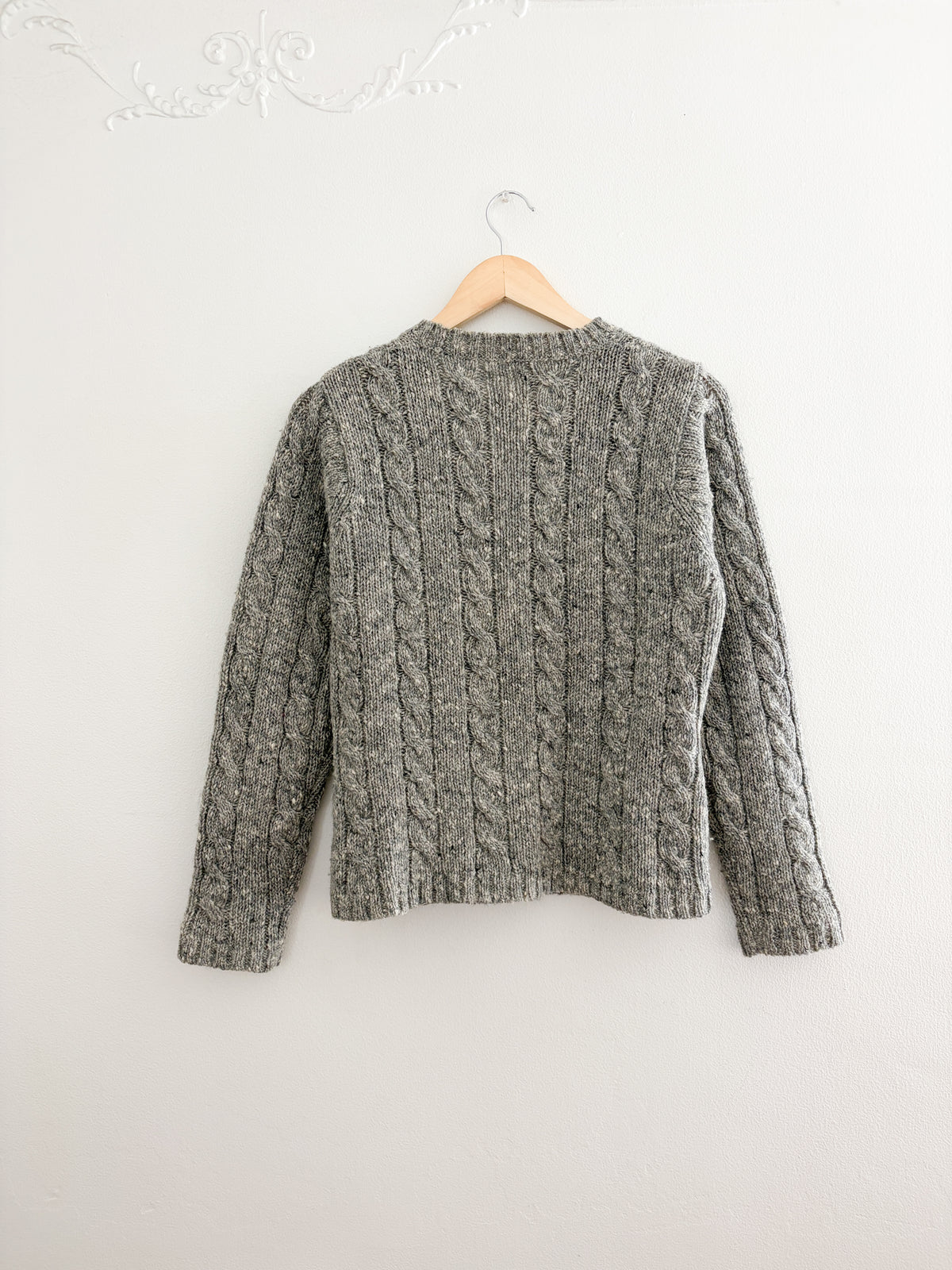 Vintage Grey Cable Knit Cardigan (S/M)