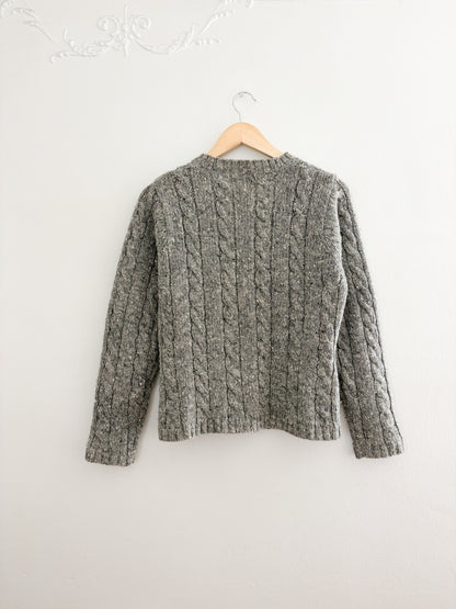 Vintage Grey Cable Knit Cardigan (S/M)
