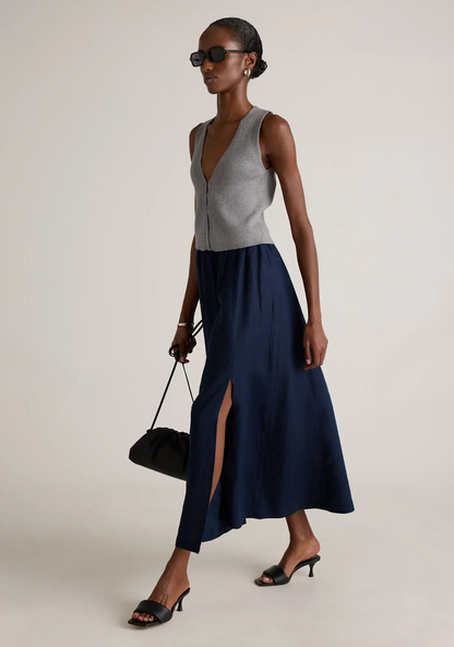Quince Navy Linen Skirt (L)