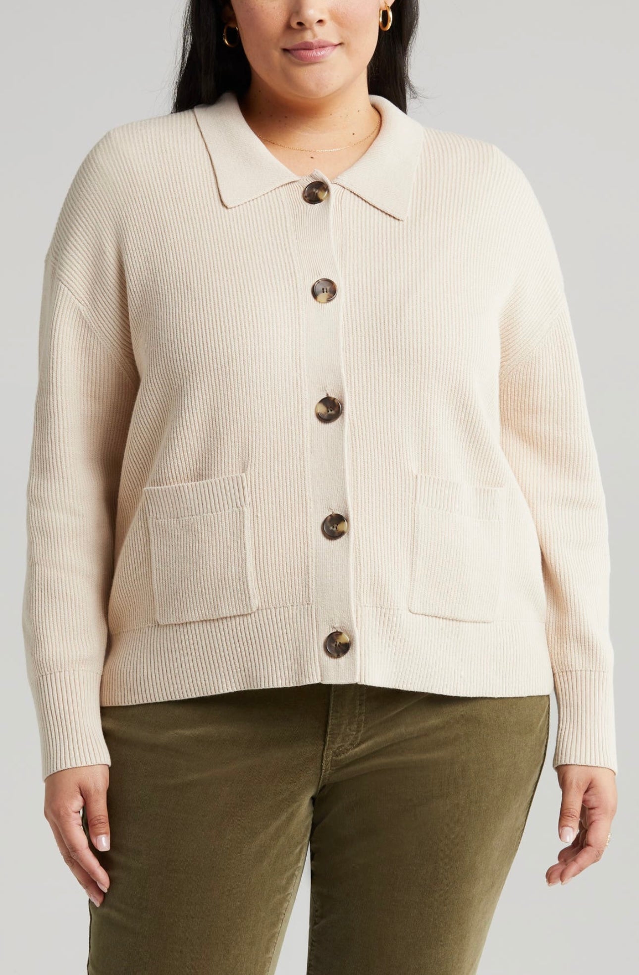 Caslon Ribbed Collared Sweater (1x)