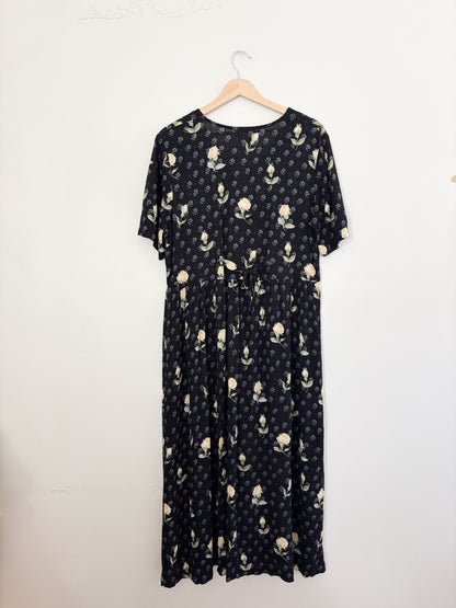 Vintage Black Floral Dress (M)