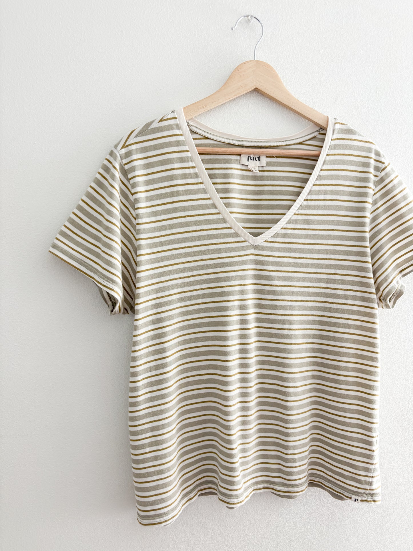 Pact Striped V Neck Tee (XL)