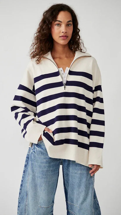 Free People Coastal Striped Quarter Zip
