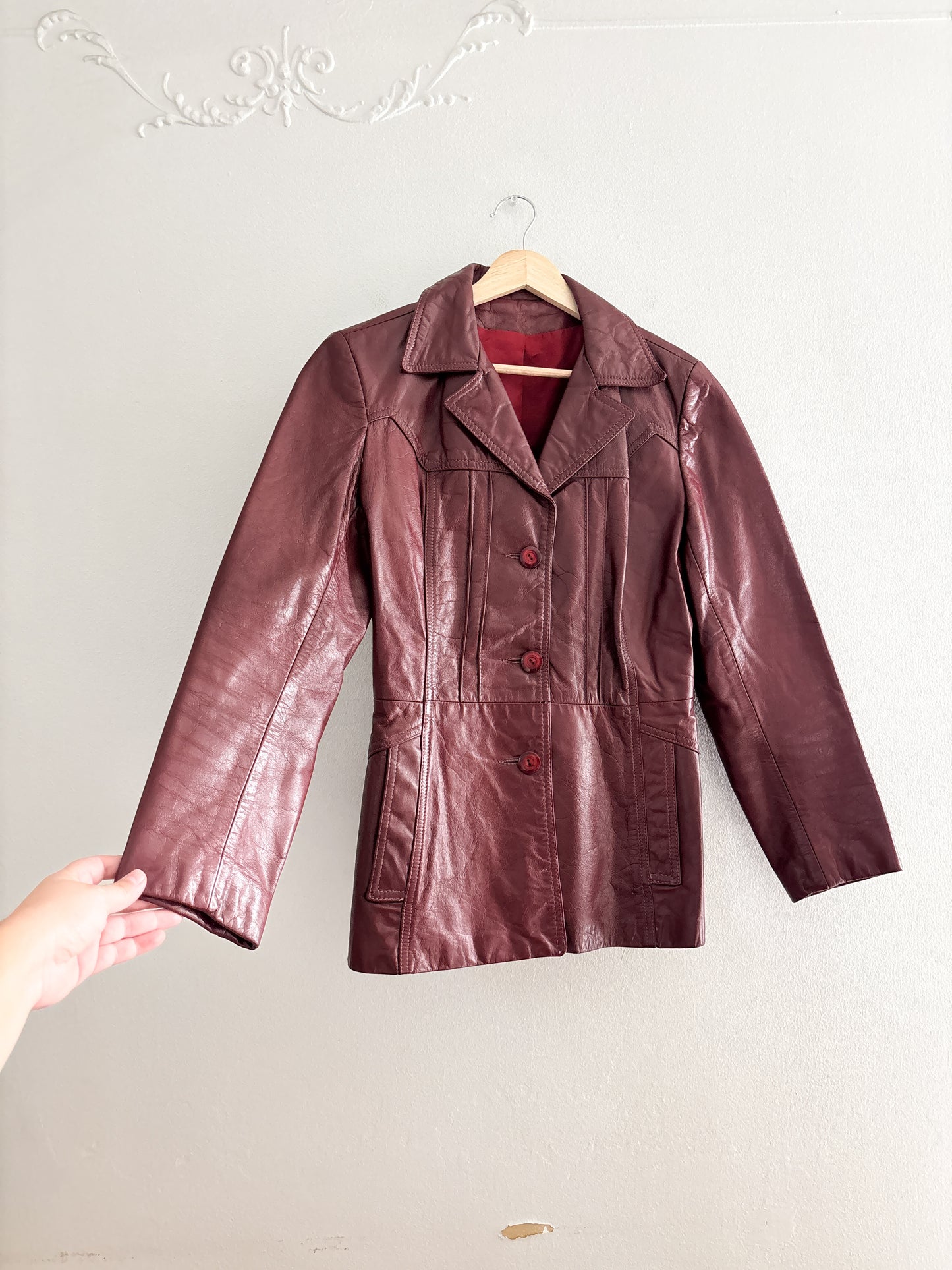 Vintage Red Leather Jacket (S/M)