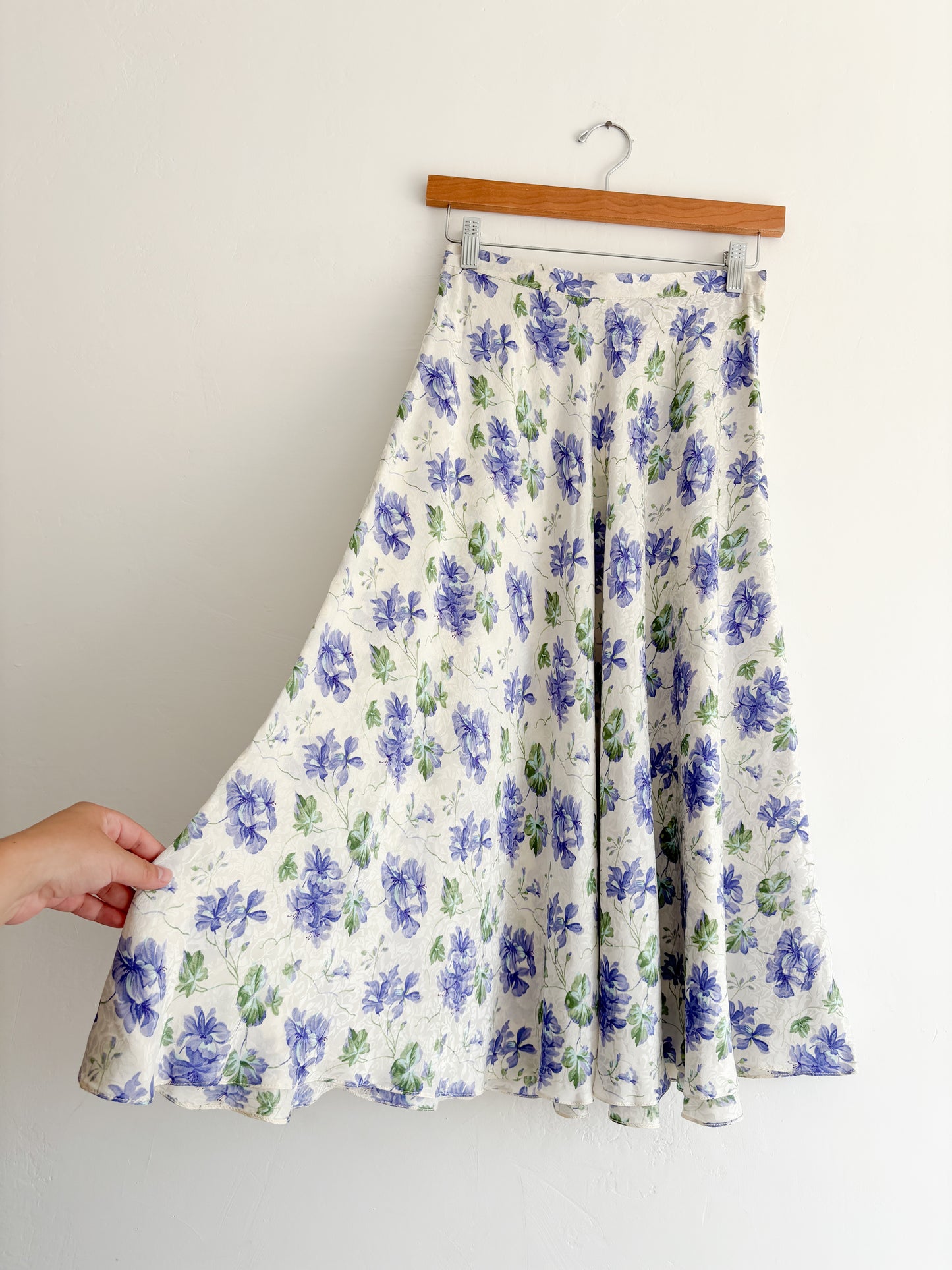 Vintage Blue Floral Silk Skirt (24”)