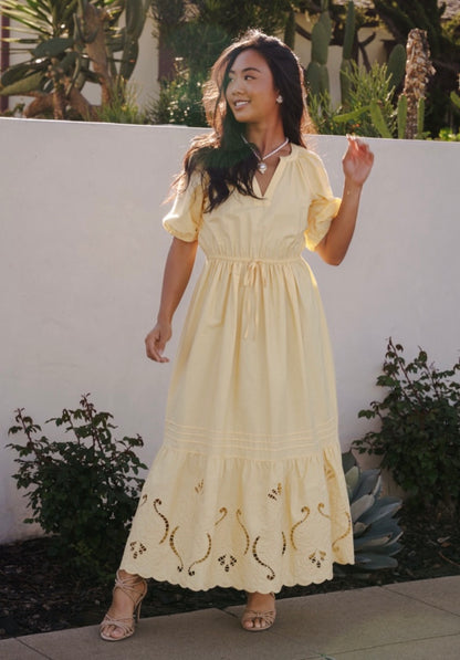Moon River Yellow Puff Sleeve Dress (S)