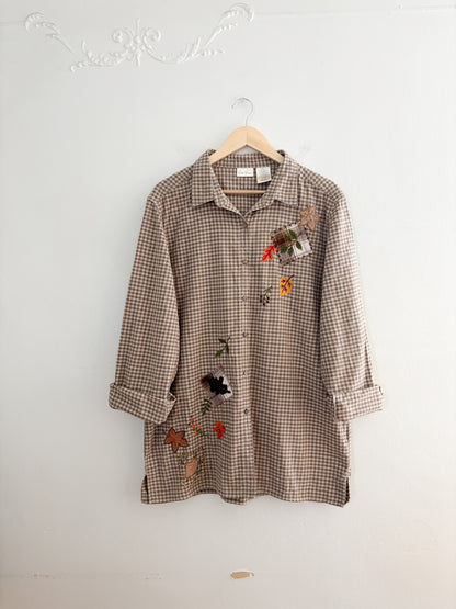 Vintage Leaf Gingham Button Up (XL)