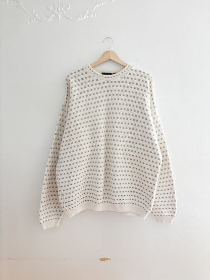 Vintage Cream Patterned Sweater (XL)