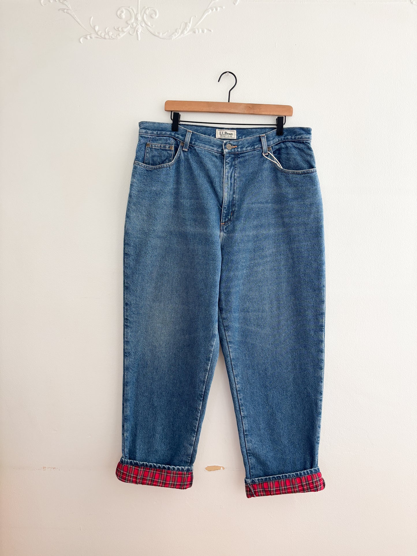 Vintage LL Bean Plaid Flannel Lined Jeans (36/37”)