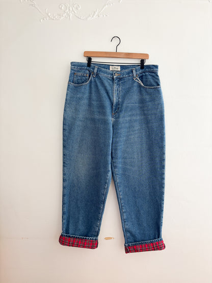 Vintage LL Bean Plaid Flannel Lined Jeans (36/37”)