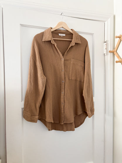 Brown Gauze Button up (L)
