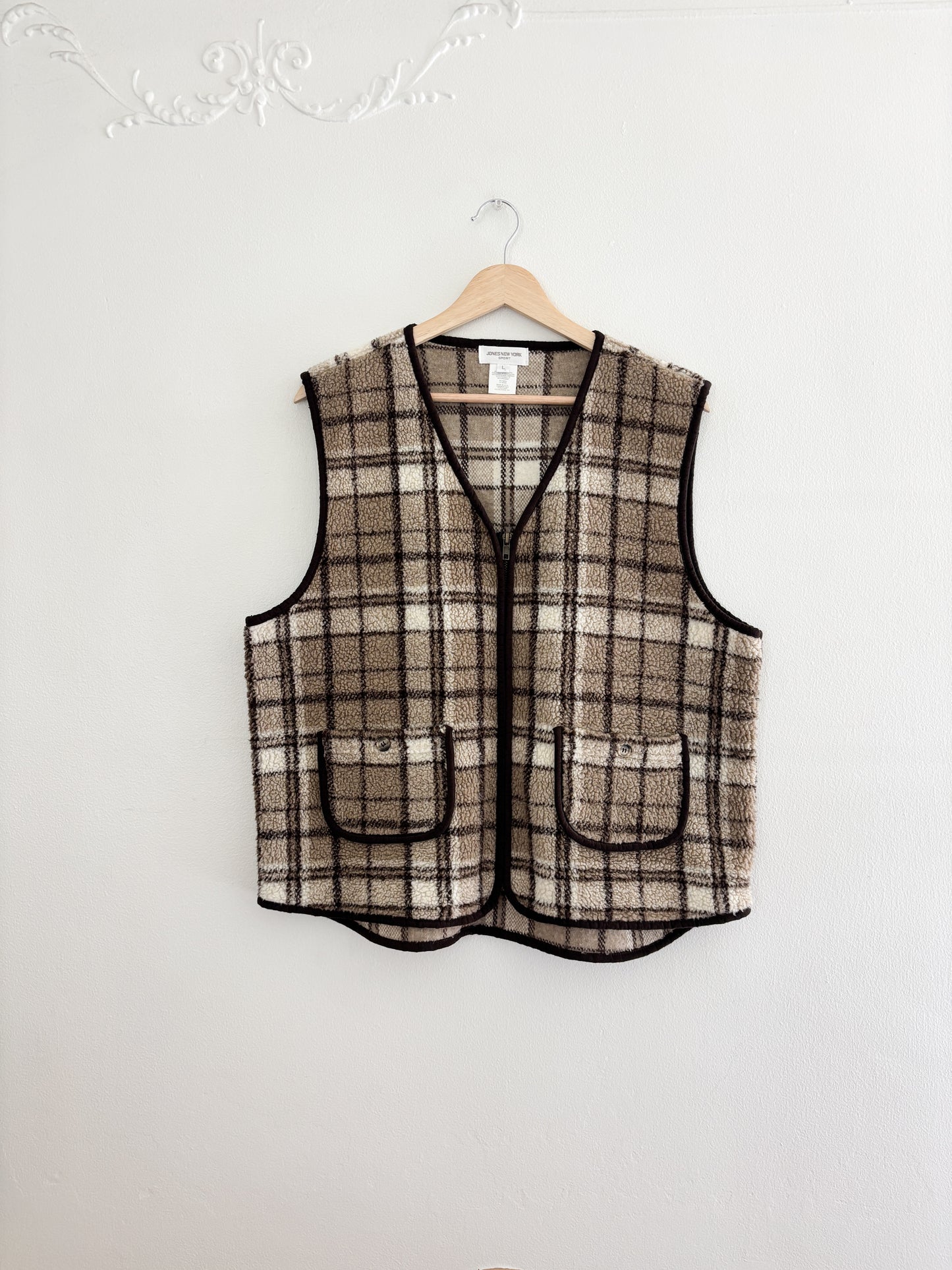 Vintage Plaid Sherpa Vest (L)