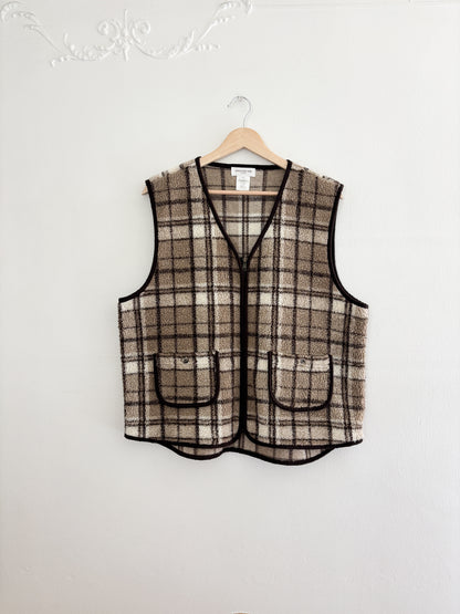 Vintage Plaid Sherpa Vest (L)
