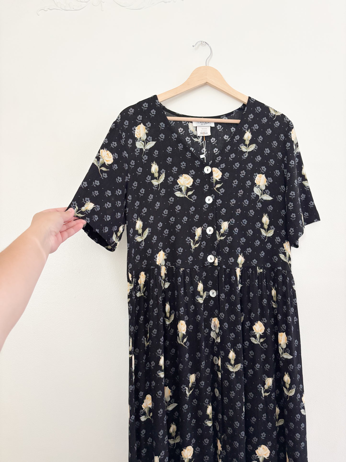 Vintage Black Floral Dress (M)