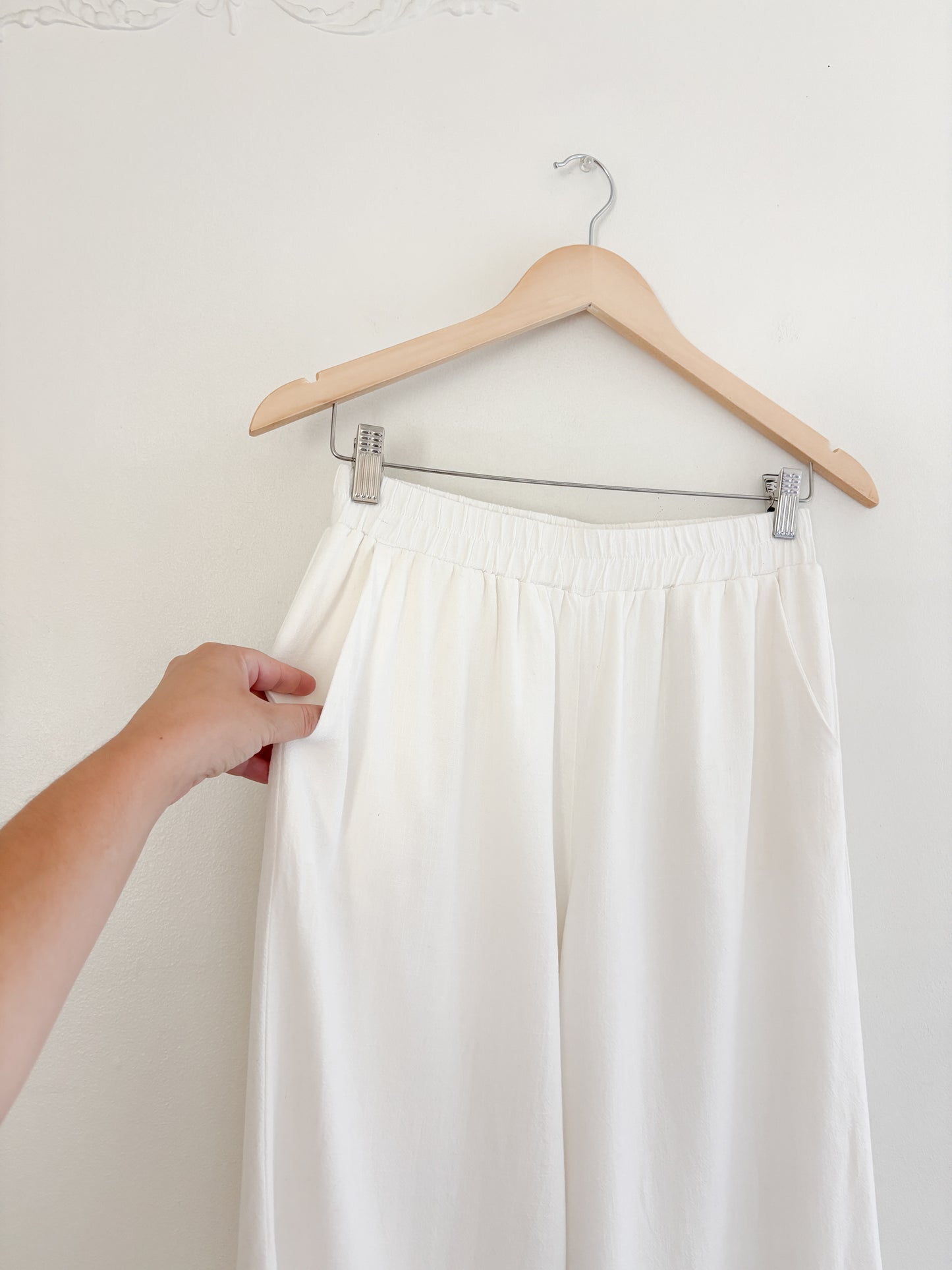 White Easy Wide Leg Pants (S)