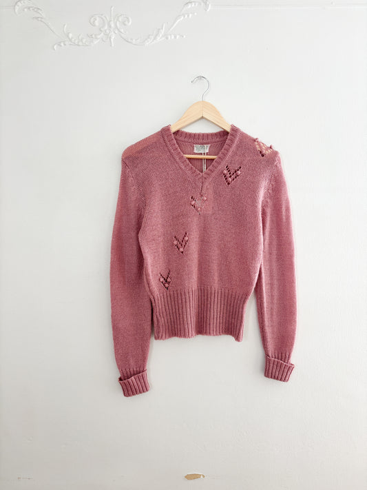 Vintage Heart Patterned Sweater (S)
