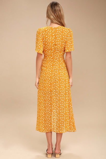 LuLus floral yellow dress (M)