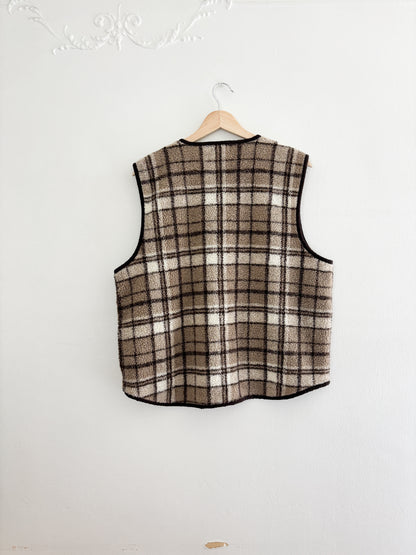 Vintage Plaid Sherpa Vest (L)