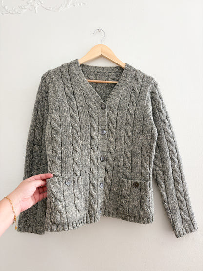 Vintage Grey Cable Knit Cardigan (S/M)