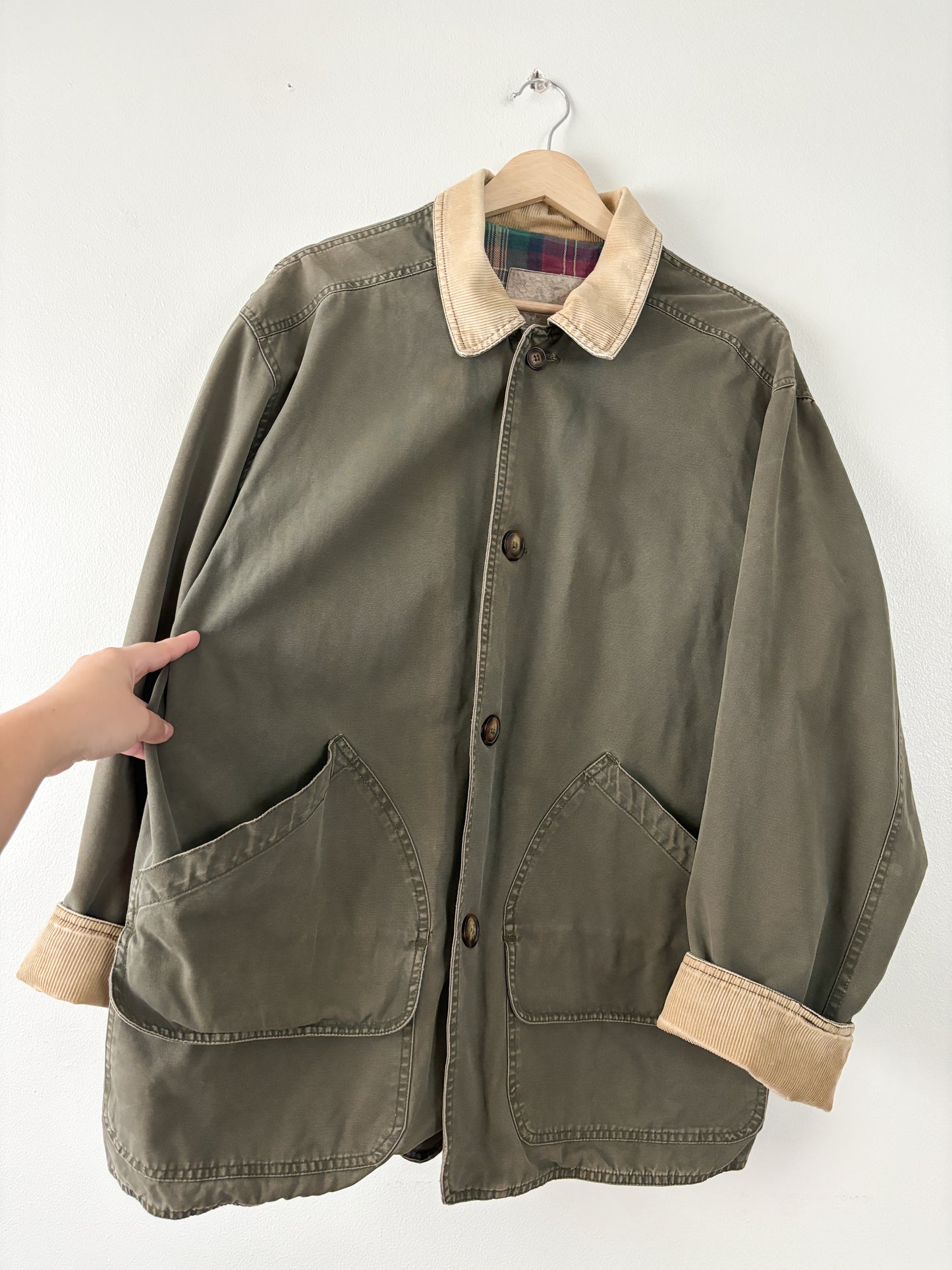 Vintage Army Green Flannel Lined Chore Coat