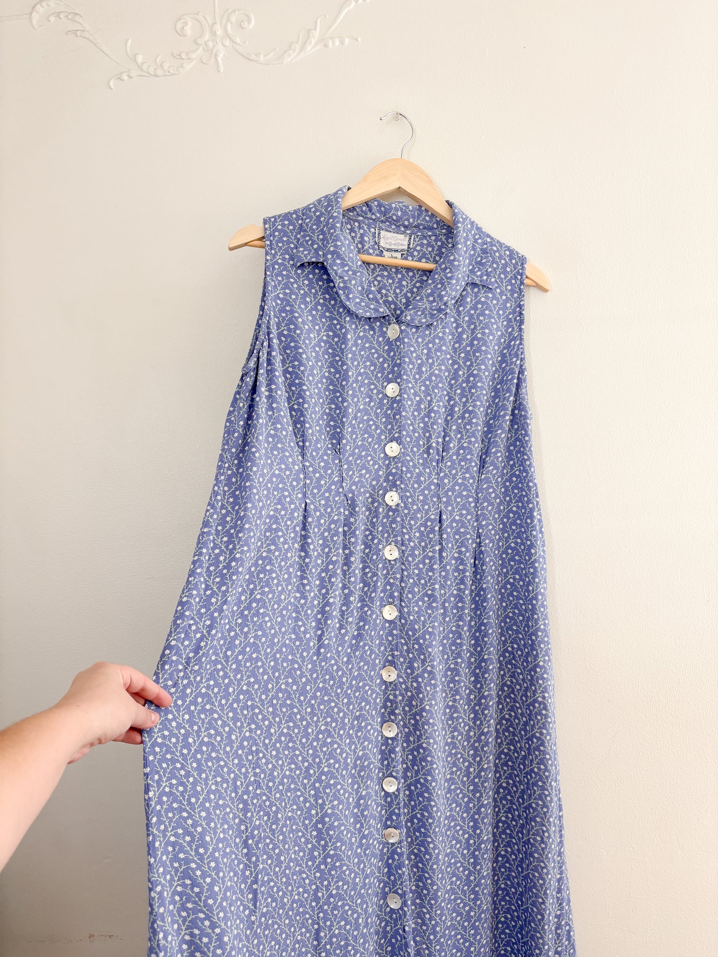 Vintage Blue Floral Maxi Dress (L)