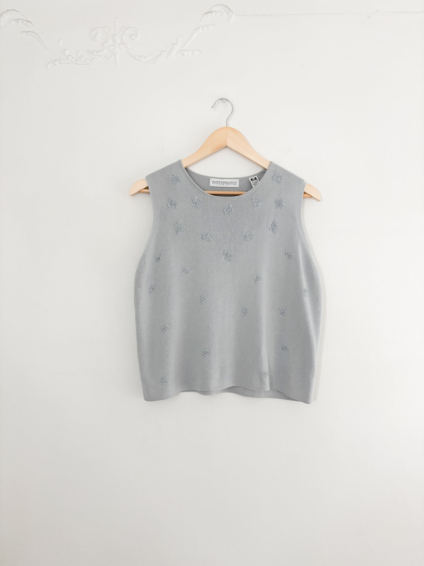 Vintage Blue Floral Embroidered Knit Tank (LP)