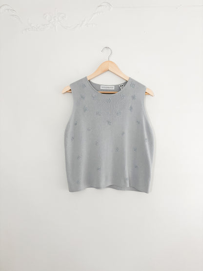 Vintage Blue Floral Embroidered Knit Tank (LP)