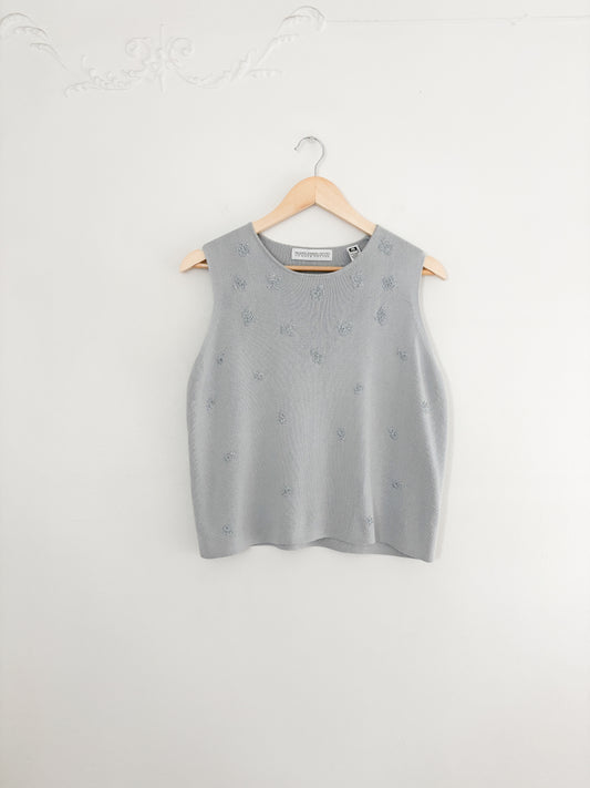 Vintage Blue Floral Embroidered Knit Tank (LP)