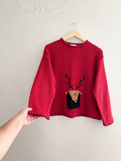 Vintage Reindeer Stitched Sweater (S)