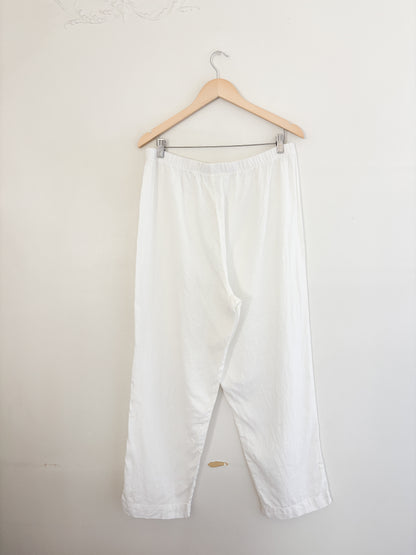 Vintage Hot Cotton White Linen Easy Pants (L/XL)