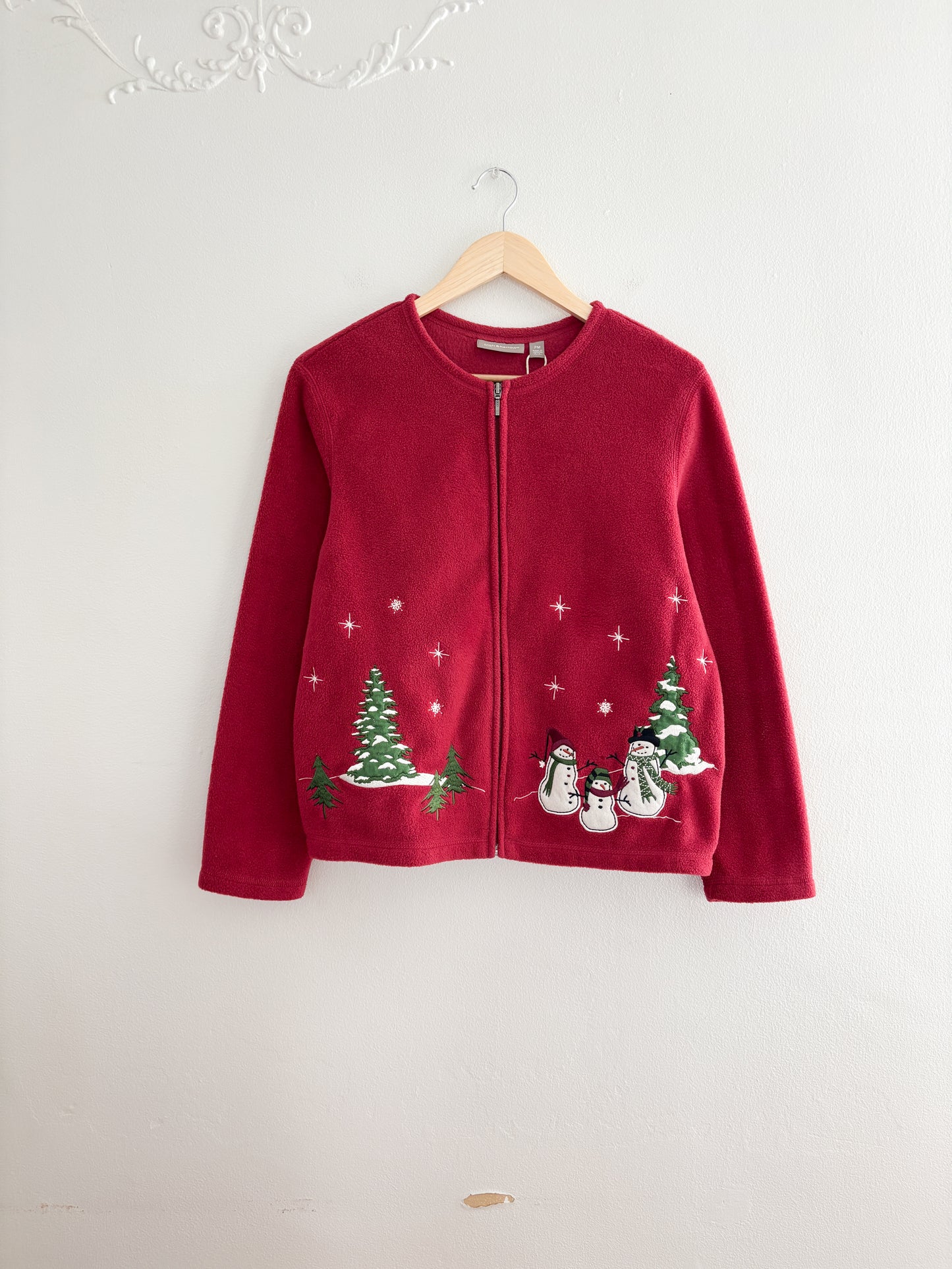 Snowman Red Fleece Cardigan (M)