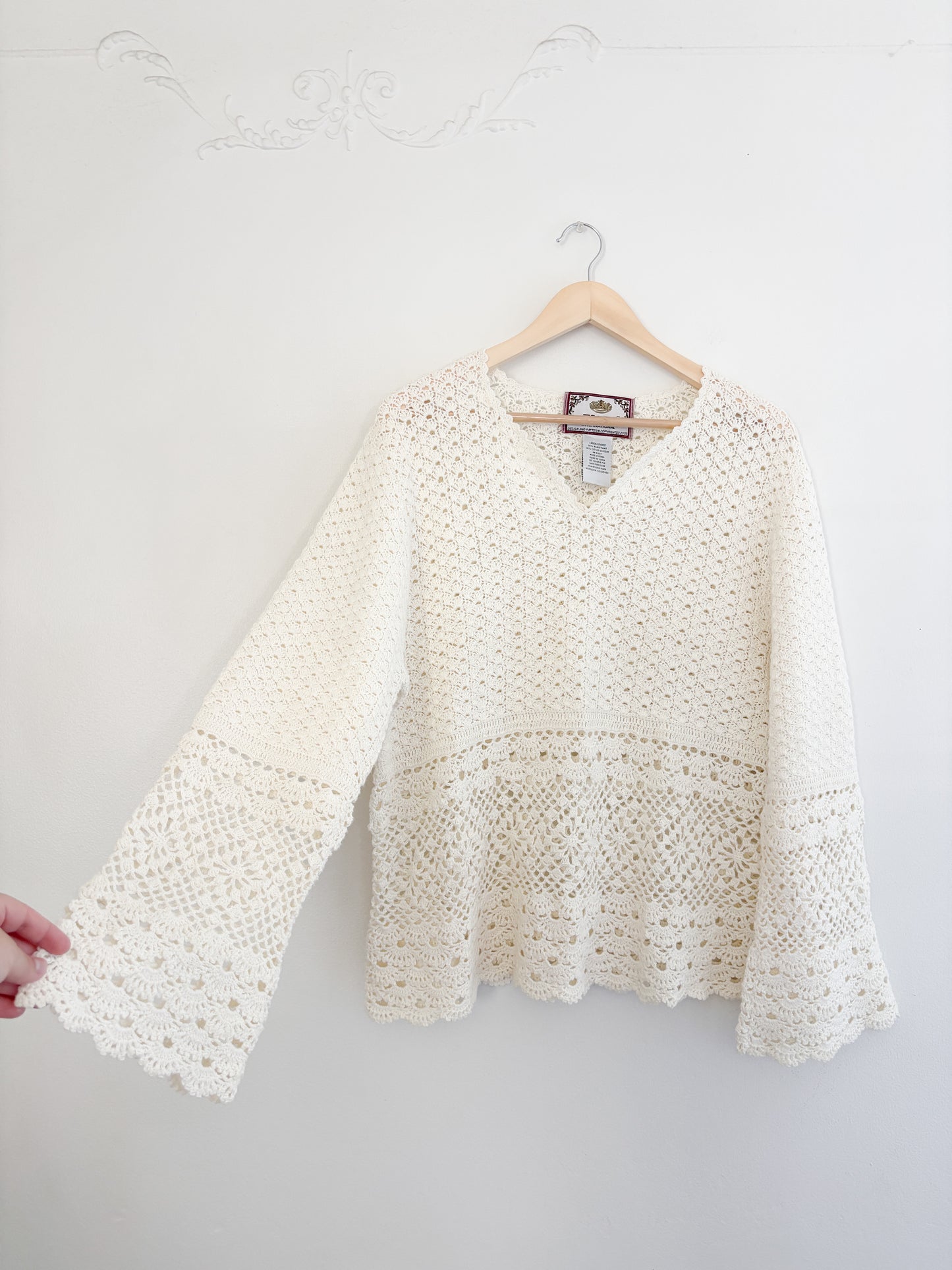 Vintage Cream Crochet Top (L)