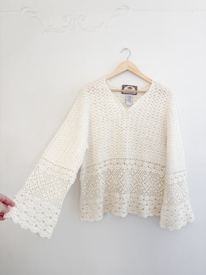 Vintage Cream Crochet Top (L)