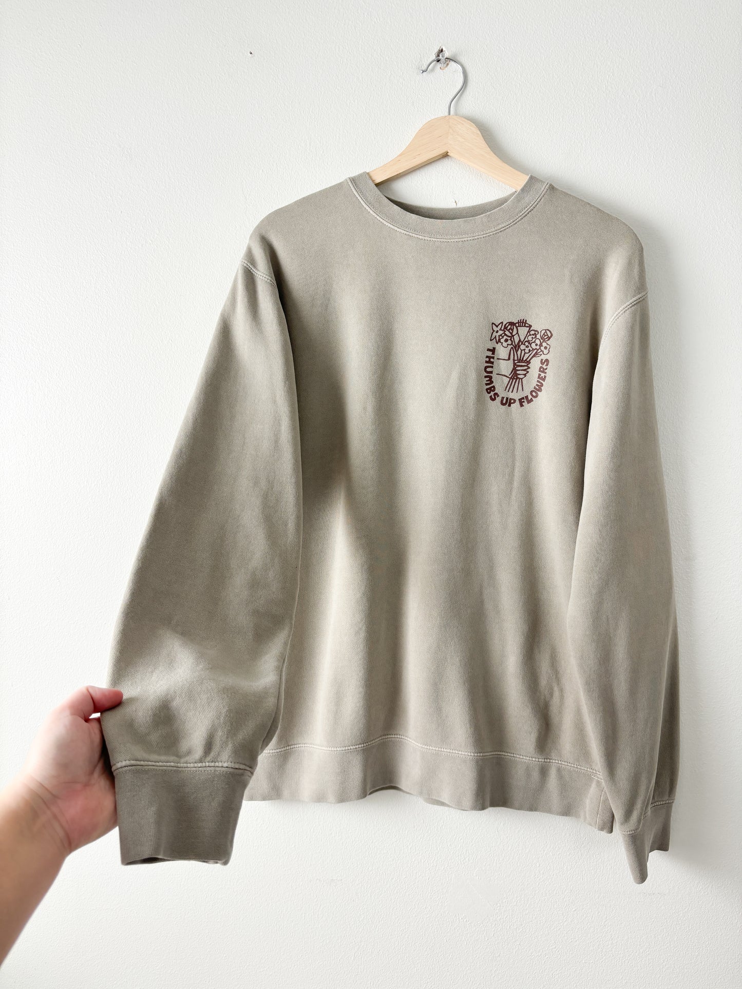 “Thumbs Up” Floral Printed Crewneck