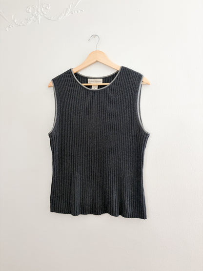 Vintage Grey Ribbed Knit Tank (M)