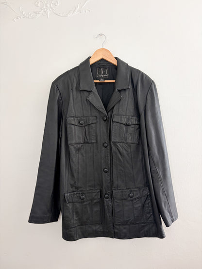 Vintage Black Leather Jacket (XXL)