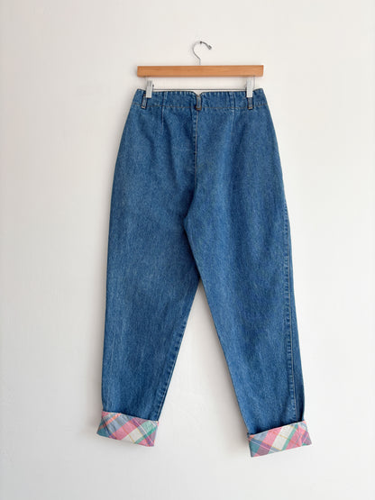 Vintage Plaid Denim Jeans (27/28”)