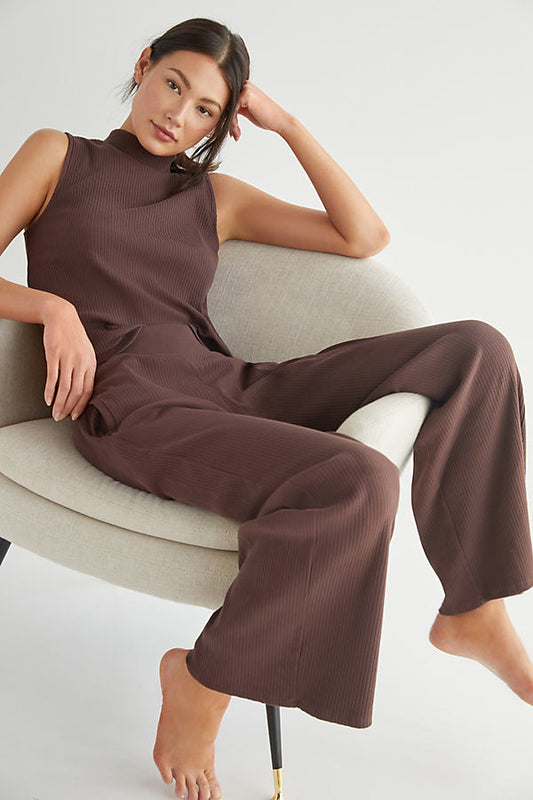 Daily Practice (Anthropologie) Ribbed Wide Leg Brown Lounge Pants (1X)