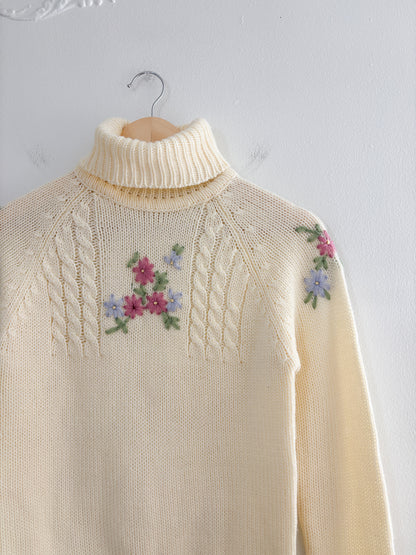 Vintage Floral Turtleneck Sweater (S)