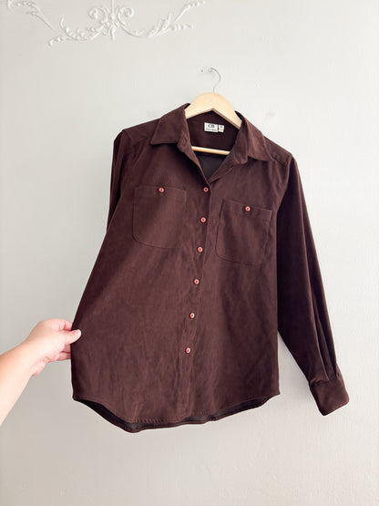 Vintage Brown Faux Suede Button Up (10)