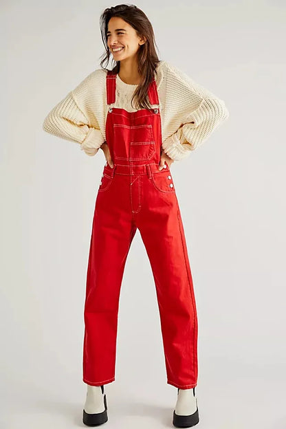 Free People Red Ziggy Overalls (S)
