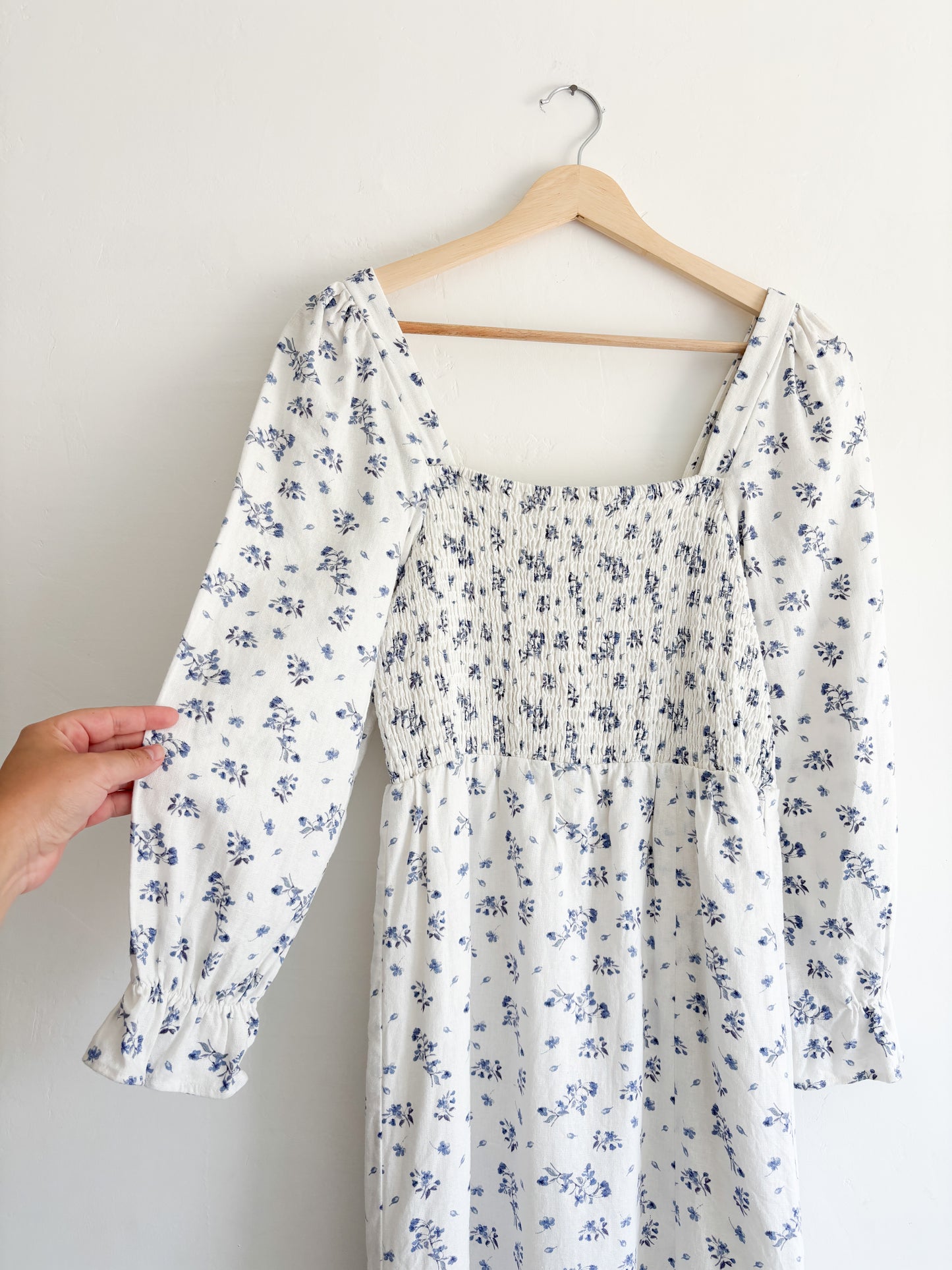 Blue Floral Smocked dress (S)